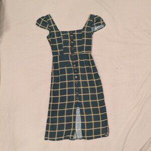 Trixxi Hunter Green Plaid Dress with Open Back - Women's sz M